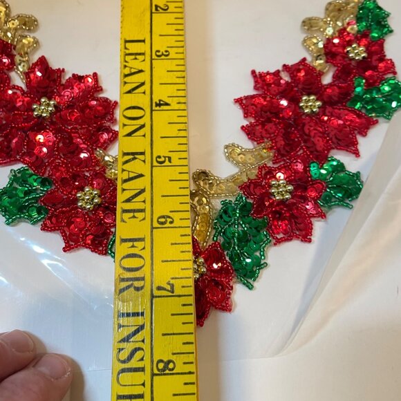 Handmade Sequin Magic Poinsettia Collar and Heart Note, Stars and Leaf Gold Red - Picture 12 of 12